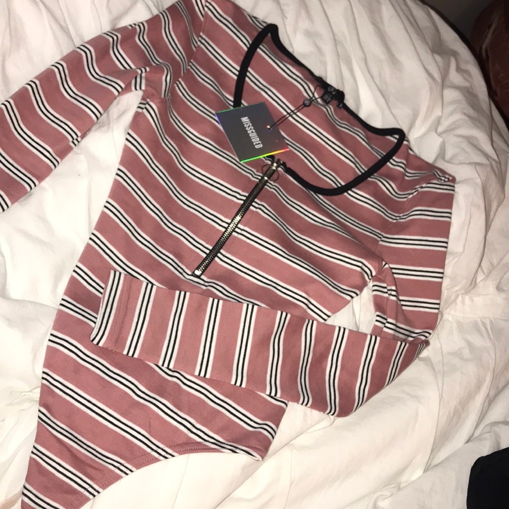 Pink Stripe Zip Front Bodysuit from Missguided